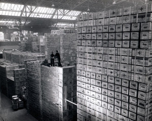 Red Cross warehouse in Switzerland. Courtesy of the American Red Cross.